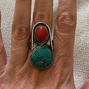 Vintage Native American Coral and Turquoise Ring